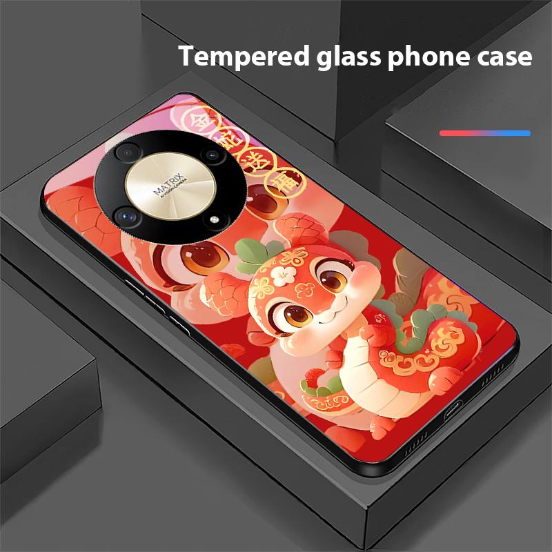 New Cartoon Snake For Honor Magic 6 50 70 90 Lite X7b 200 Pro Nova 10 Nova 5T X6 P30 Pura 70 Ultra Tempered Glass Phone Case