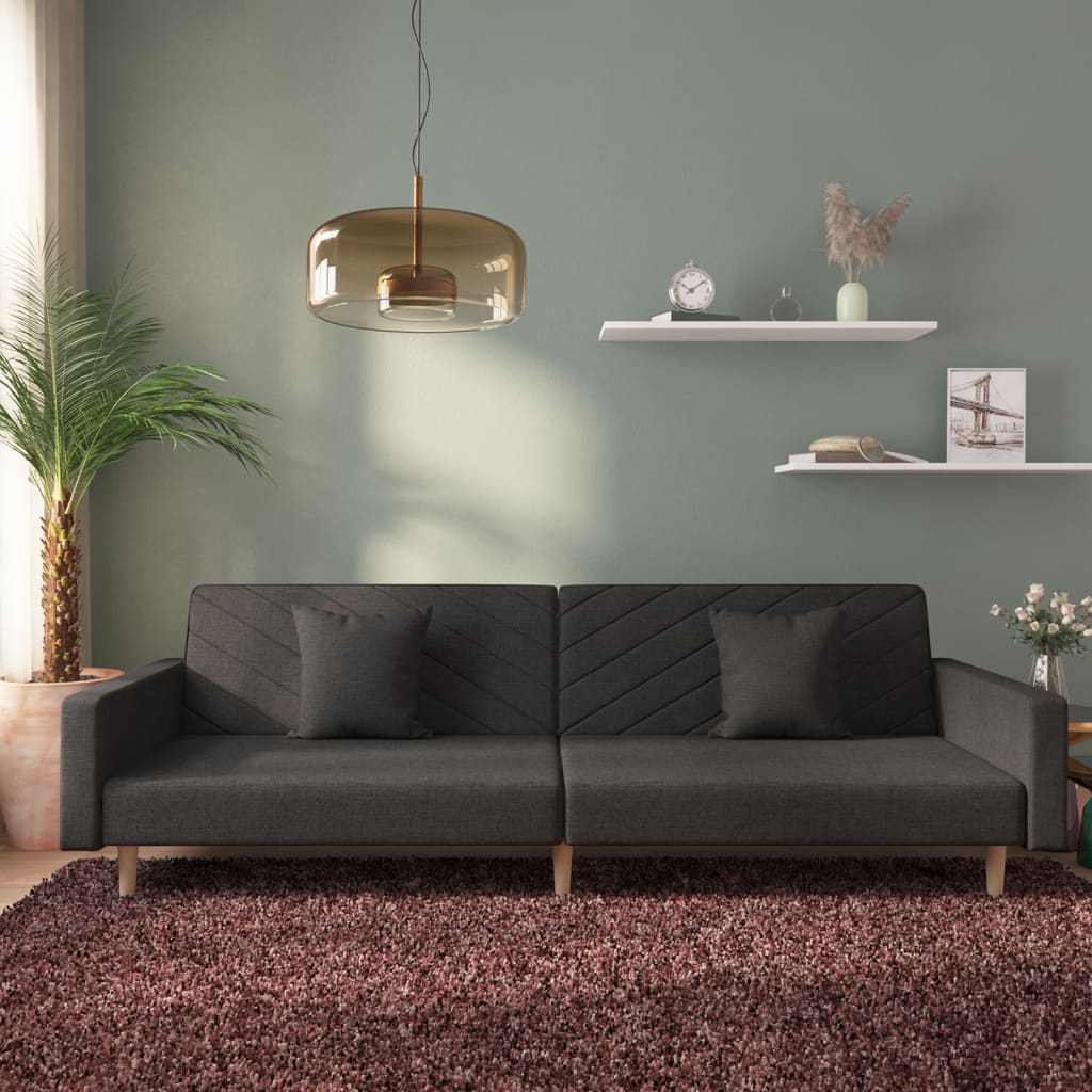 2 Seater Sofa Bed with 2 Pillows Black Fabric