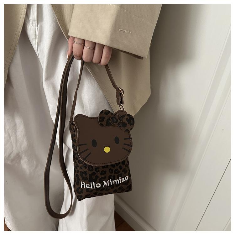 Cute Cat Print Shoulder Bag for Women Leopard Print Crossbody Purse Mini Faux Leather Handbag Trendy Fashion Casual Daily Bag