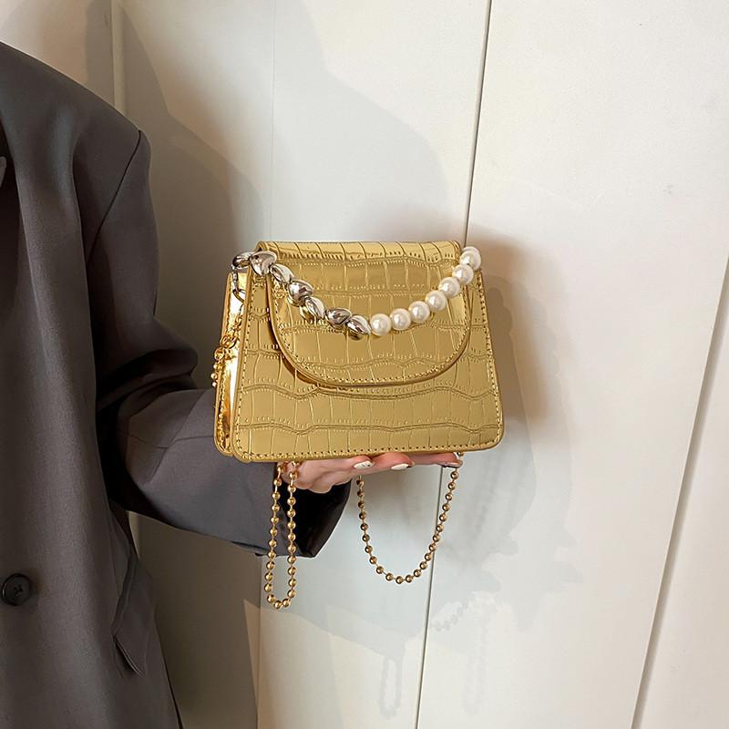 Pearl Simulated Fashion Decoration Crocodile Pattern Women Casual Square Bag