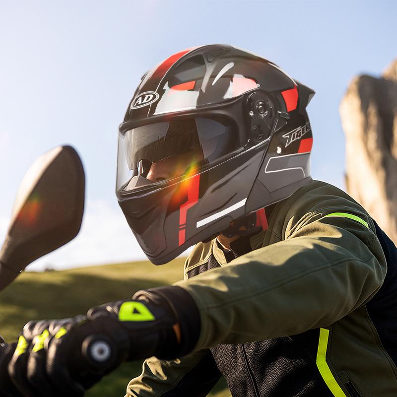 AD Full Face Flip-Up Motorcycle Helmet with LED Taillight, 3C/DOT Certified, All-Season for Men and Women