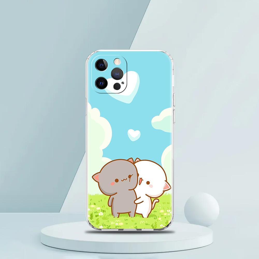 Peach And Goma Cat Phone Case for iPhone 16 15 14 13 12 Pro Max Cover Transparent for iPhone 11 Pro Max 7 8 Plus XS XR Shell Bag