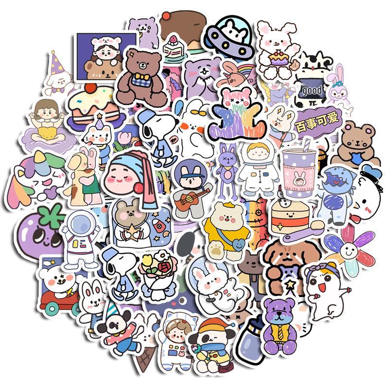 

Purple Series Cute Bear & Rabbit Expression Diary Stickers - Waterproof, Traceless for Cup & Phone Cases