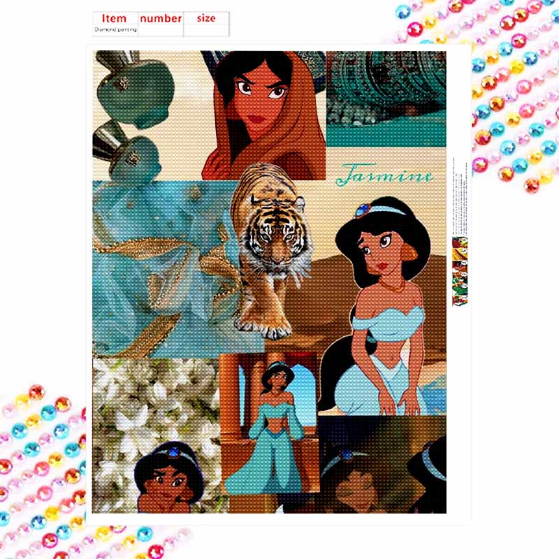 Disney Diamond Painting 5D DIY Jasmine Diamond Painting Set Suitable for Adults/Beginners Creative Gift Home Decoration
