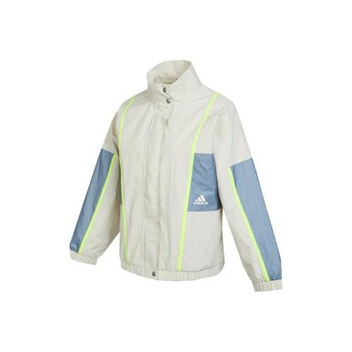 adidas Colorblock Striped Retro Sports Stand Collar Jacket for Women, Beige M бежевый