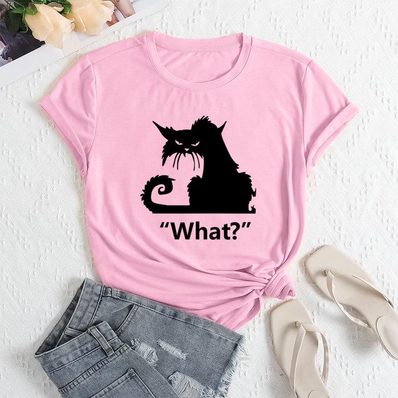 Summer Women's Cat Print Round Neck Loose Casual Pure Cotton Short Sleeved T-shirts Women's