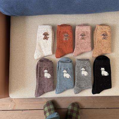 Cute Little Dog Wool Colorful Dot Socks for Women, Soft and Versatile Mid-calf Socks and Cotton Socks for Autumn and Winter