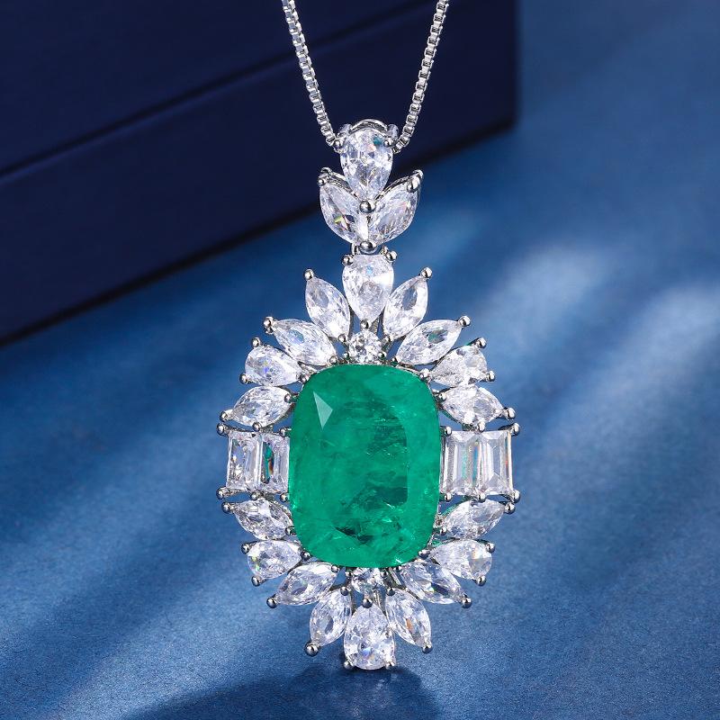 Jewelry Copper Bottom Plating Simulation Emerald Aquamarine Fat Rectangular Light Luxury Temperament Set Female 12 * 16