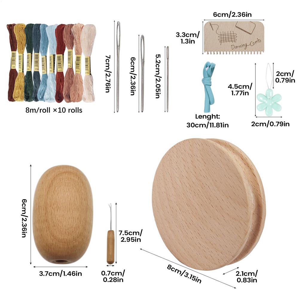 

Sock Darning Kit Wooden Disc With 9 Needles Darning Egg Mending Sock With Threader And 10 Colors Sewing Threads For Sock Darning