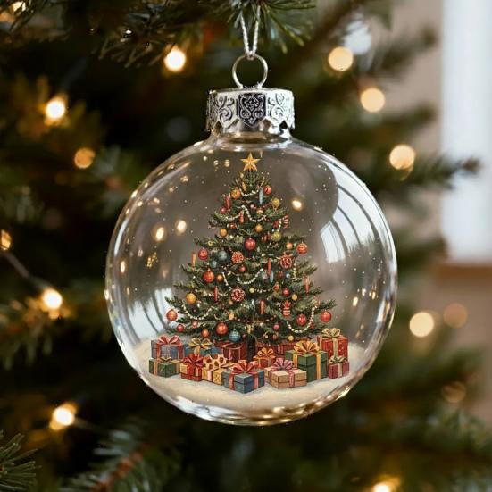 Christmas Ball Ornaments Snow House/Tree/Santa Clear Xmas Ball Hanging Decoration for Holiday Winter Tree Decor