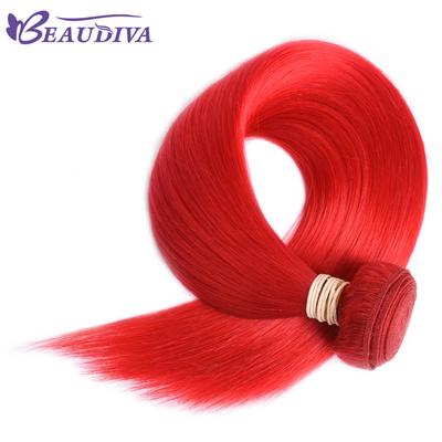 Pre Colored Human Hair Weave Straight Red Color Non Remy Three 10