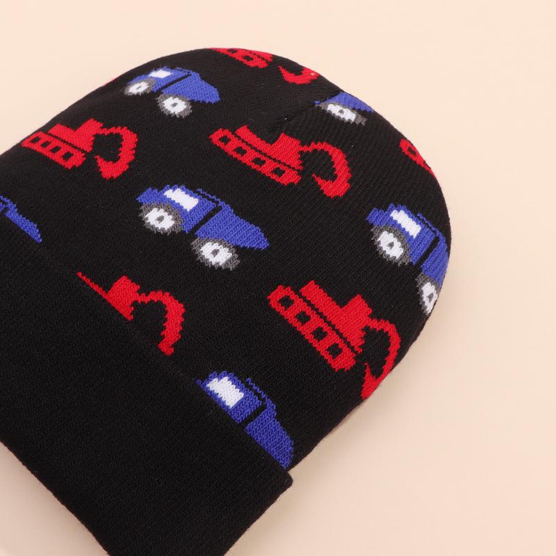 Detská jesenná/zimná pletená čiapka s bagrom - Teplá, vetruodolná vlnená čiapka pre chlapcov a dievčatá