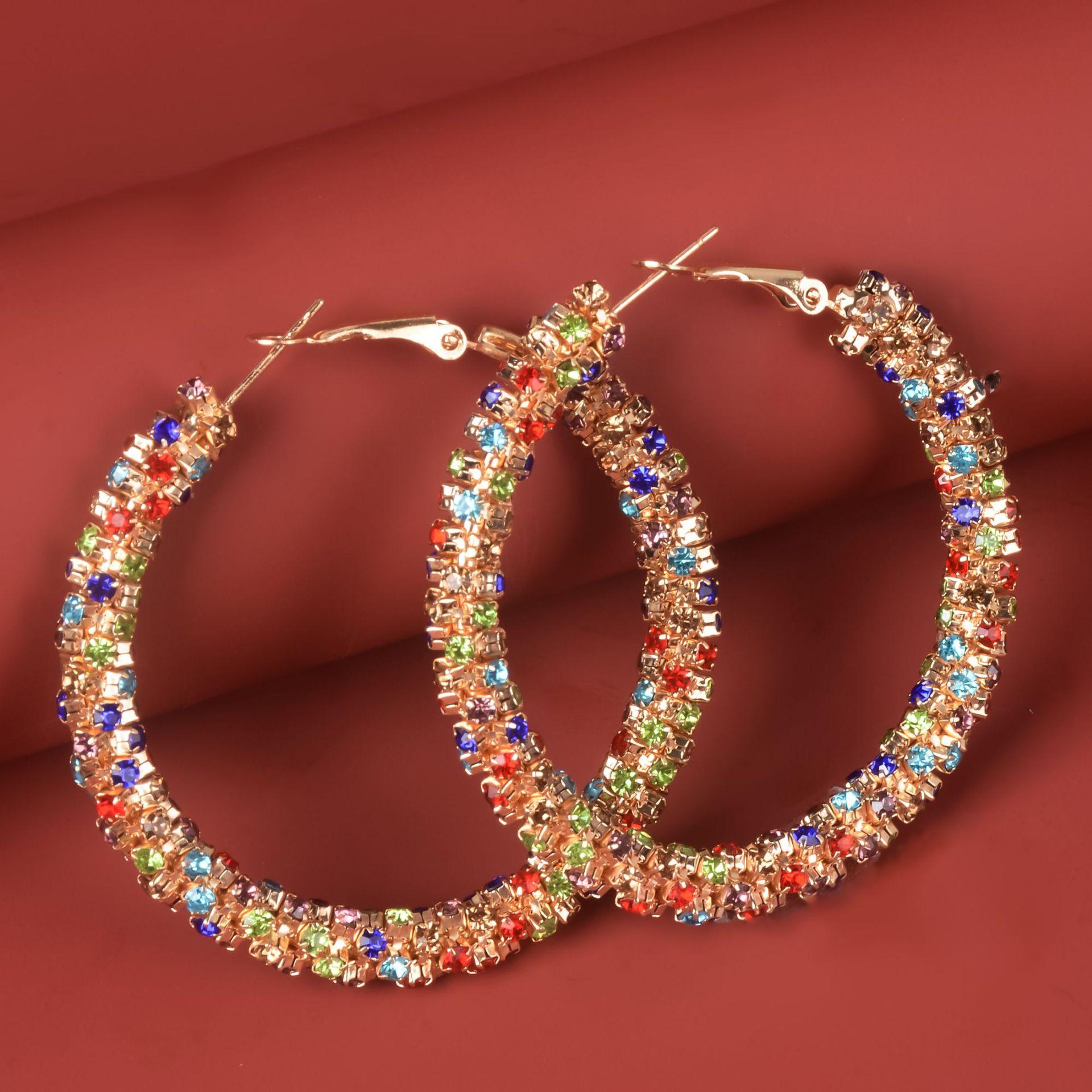 

Большие серьги-кольца со стразами, изящные украшения, праздничный подарок для женщин, 5 см 5CM