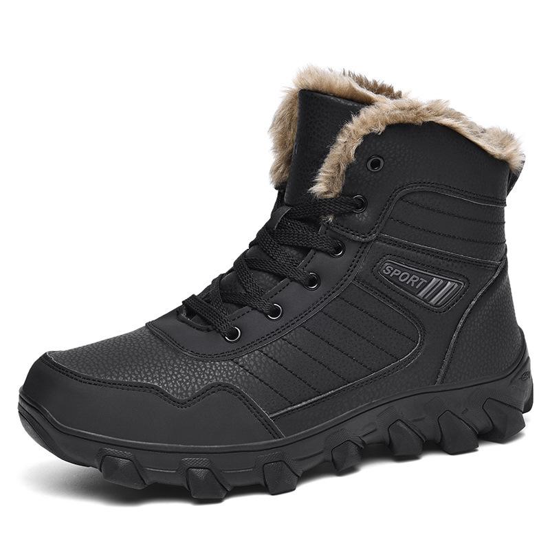 Men's Large Waterproof Non-Slip Thick Velvet Snow Boots - Winter Warm High Top Short Boots