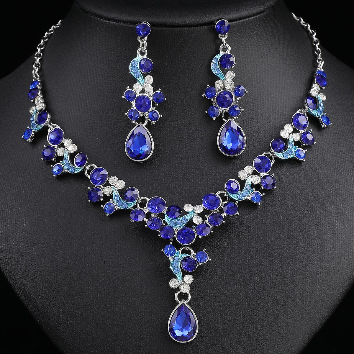 

2026 Bridal Necklace Set High-end Crystal Diamond Wedding Dress Banquet Dress Jewelry Matching 45CM синій