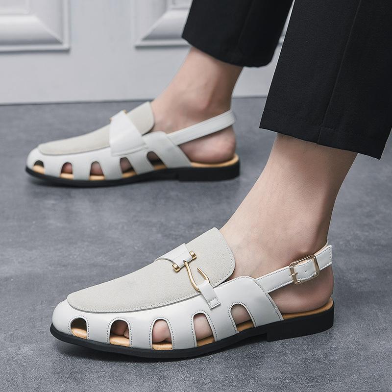 

Men s sandals large size summer new casual shoes fashion men s hollow leather shoes breathable outdoor shoes 46