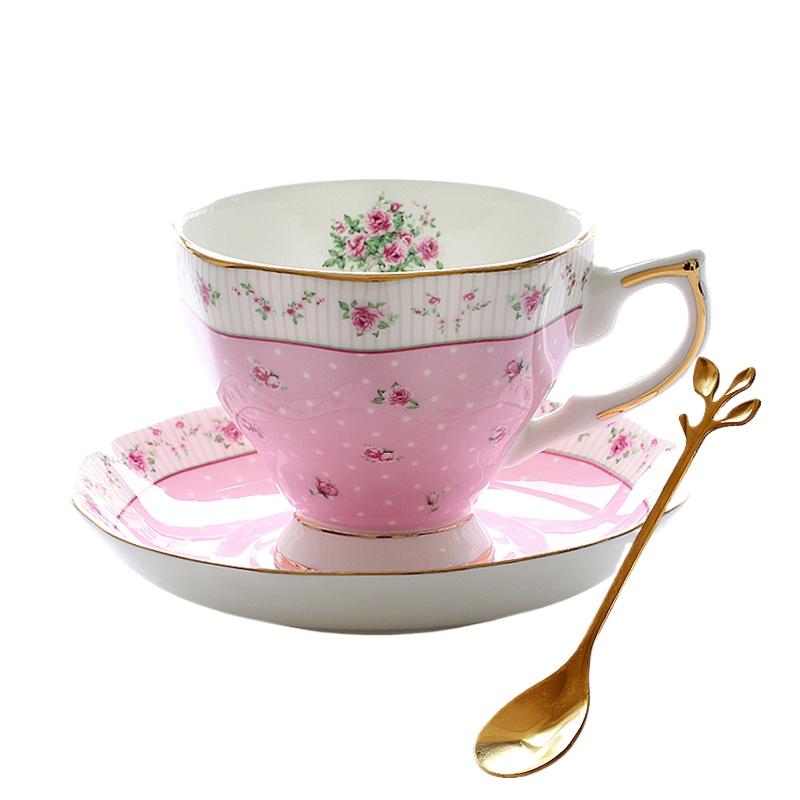 

Набори кавових чашок з квітковим візерунком 170 мл Вінтажні чашки для чаю з тонкої кістяної порцеляни, набір з ложкою та блюдцем, золота облямівка, для вишуканої трапези та декору столу