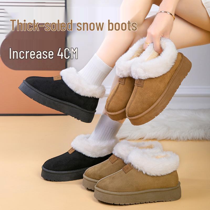 Damen Winter Plüschstiefel - Fellbesetzt, Weiche Sohle, Warm, Plüschgefüttert, Verdicktes Außenmaterial, Voller Absatz, Bequeme Baumwollschuhe