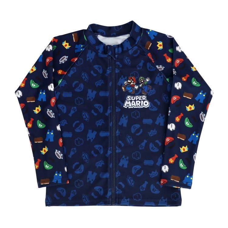 Bandai Super Mario Rash Guard 572 Boys  Swimsuit, 130cm, Navy,