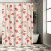Modern Floral Fruit Print Shower Curtain Waterproof Bathroom Decorative Liner Red Apple Design (230x185cm)