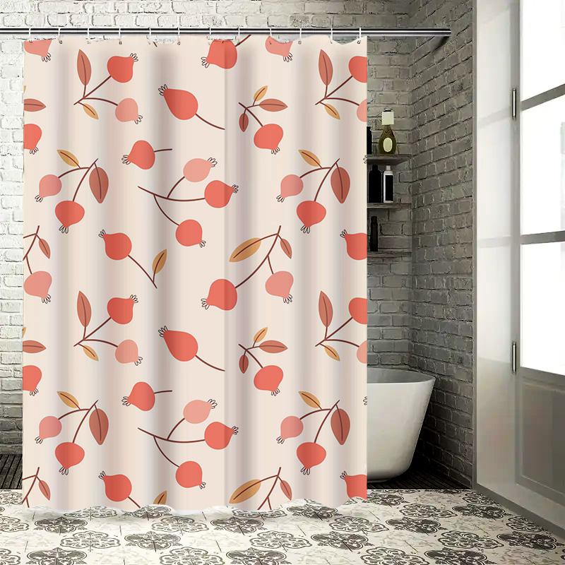 Modern Floral Fruit Print Shower Curtain Waterproof Bathroom Decorative Liner Red Apple Design (230x185cm)