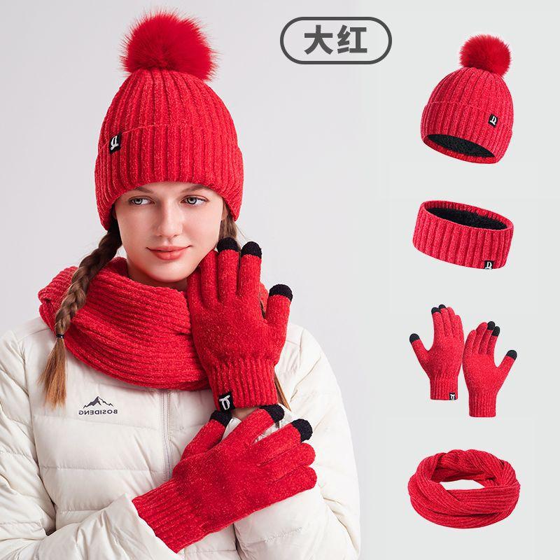 Women's Winter Knit Hat Scarf Gloves 3-Piece Set Thick Warm Knitted Beanie Set Soft Cozy Multiple Colors
