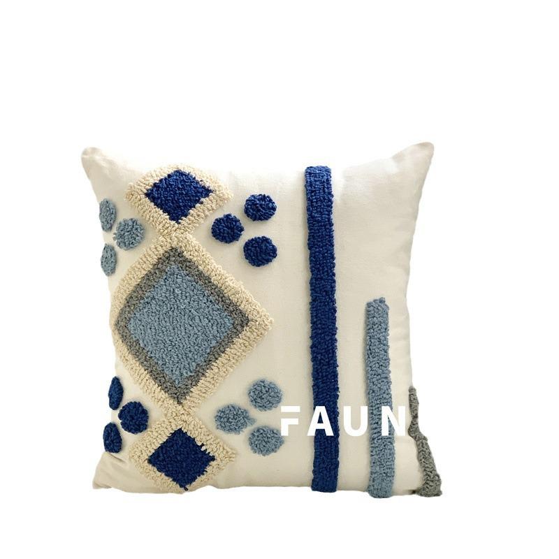 Bohemian Tassel Loop Pile Embroidered Throw Pillow for Sofa and Living Room