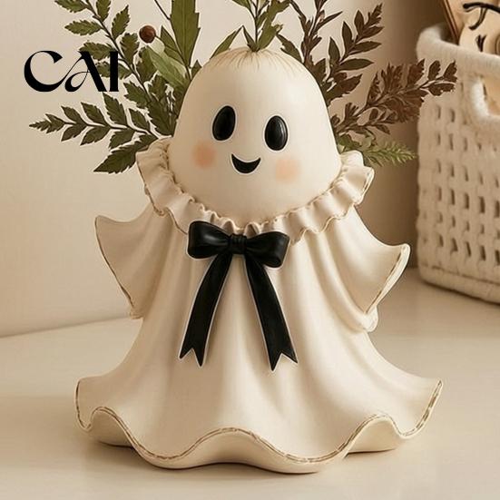 Heilende Halloween-Dekorationen Harz-Geisterfigur mit Weidenkorb, Niedliche Tischplatte Kreative Saisonale Wohnkultur Dekor, Feiertags-Schmuck-Organizer