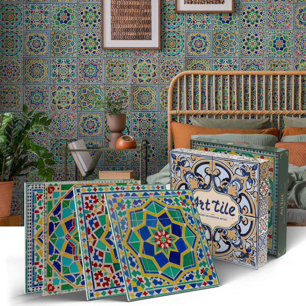 PET Foam Thickened Self-adhesive Wall Sticker, Waterproof and Anti-fouling European Mandala Wallpaper Tile Sticker for Kitchen and Bedroom