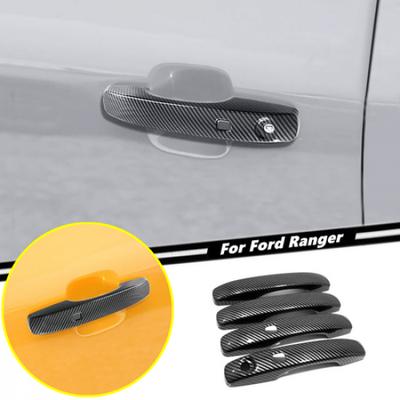 For -2025 Ford Ranger ABS Carbon Fiber Car Smart Door Handle Cover Trim Set