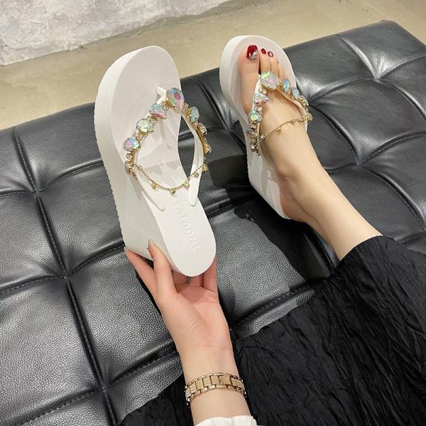 Fashion Shoes Woman 2025 House Slippers Platform Shale Female Beach Heeled Mules Rubber Flip Flops Sabot Summer High Flat Hawaiian Soft