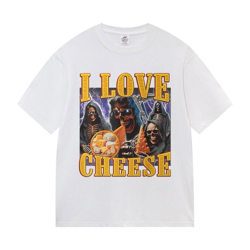 Lustige Ich Liebe Käse Skelett Grafik T-Shirts Herren Damen Vintage Harajuku Kurzarm T-Shirt Sommer Baumwolle Tops