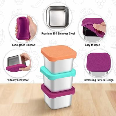 Square Stainless Steel Sauce Cup With Lid Outdoor Portable Kids Lunch Containers Box Small Food Storage Container