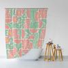 Boho Abstract Colorful Floral Shower Curtain – Vintage Patchwork Design, Pink & Green Flowers, Geometric Pattern