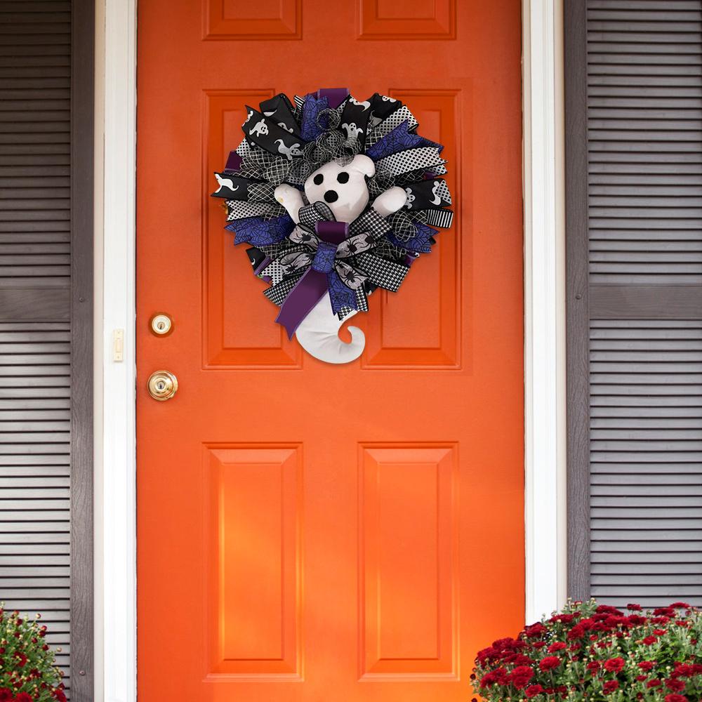 Halloween Ghost Doll Decor Wreath 35*40cm Scary Party Decoration Home Door Hanging Spooky Ornament Scary Hanging Ghost