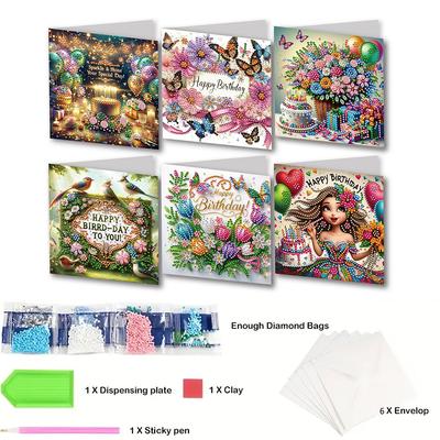 6pcs DIY Rhinestone Diamond Art Mosaic Postcards Diamond Art Handmade Cards for Birthdays Thanksgiving & Special Occasion