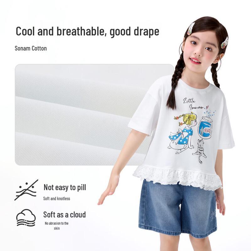 Girls' Antibacterial Cartoon Print Short Sleeve T-Shirt