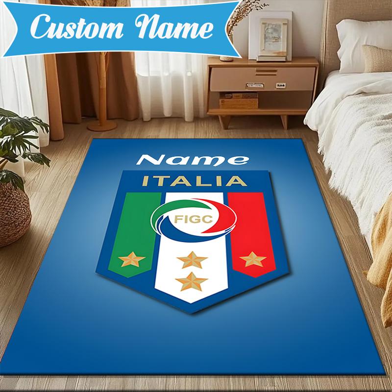 Custom Name Italian Football Crest Rug Game Carpet, Floor Mat for Bedroom Living Room Entryway Rug, Home Decor Idea Gift for Christmas birthday