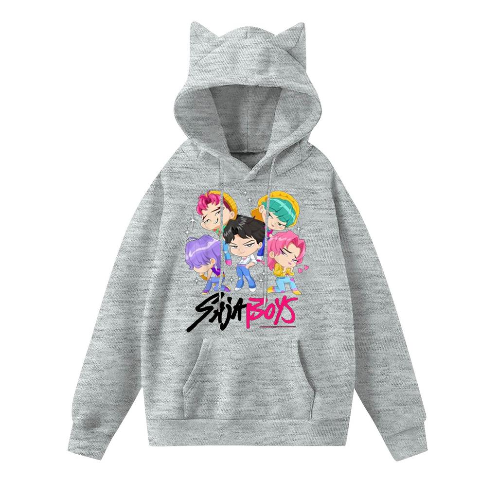 Damemote Casual Langermet trykt Rundhals hettegenser Pullover Topp med lommer