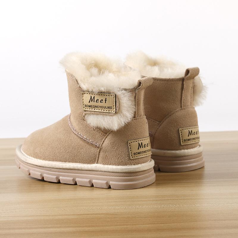 

Cowhide Children s Winter Snow Boots Warm Suede Kids Cotton-padded Shoes Boys Girls Fashion Shoes 34(insole 21cm)