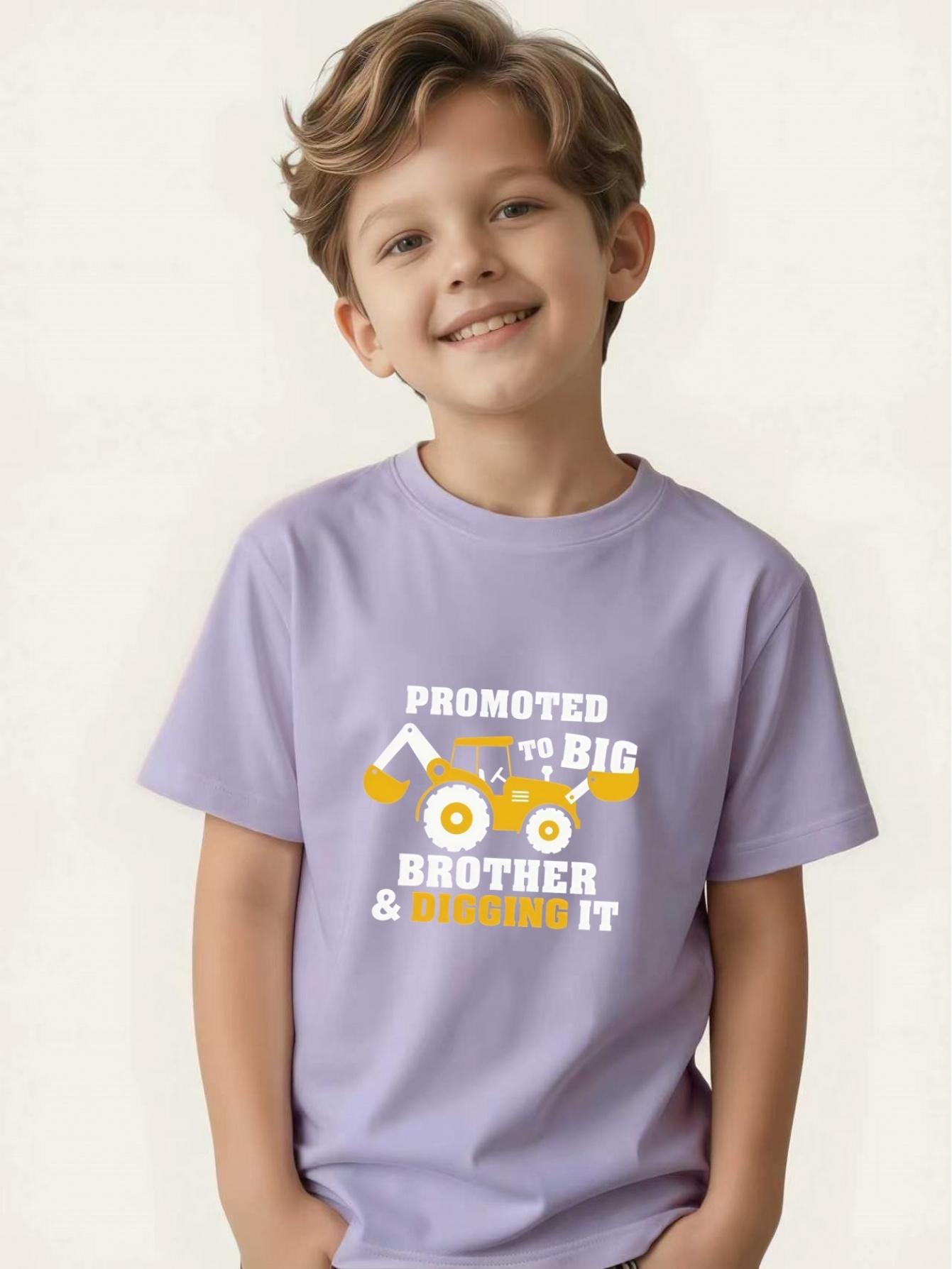 

Baby boy becoming a big brother - Creative printed short-sleeved construction vehicle T-shirt 160