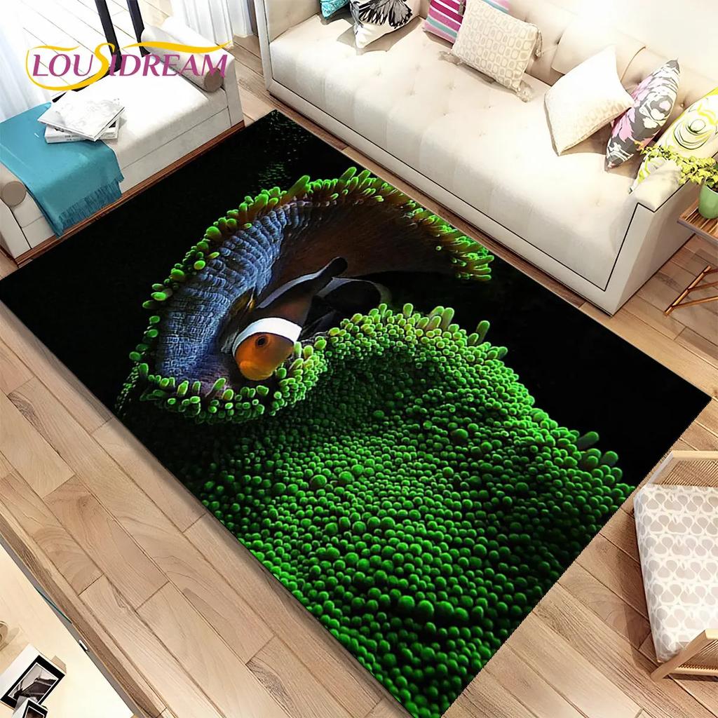 3D Seabed Underwater World Dolphin Turtle Area Rug,Carpet Rug for Living Room Bedroom Sofa Doormat,kids Play Non-slip Floor Mat