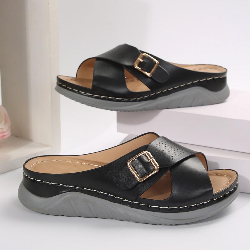 Summer new slope heel cool slippers cross with beach sandals women's large size women's shoes