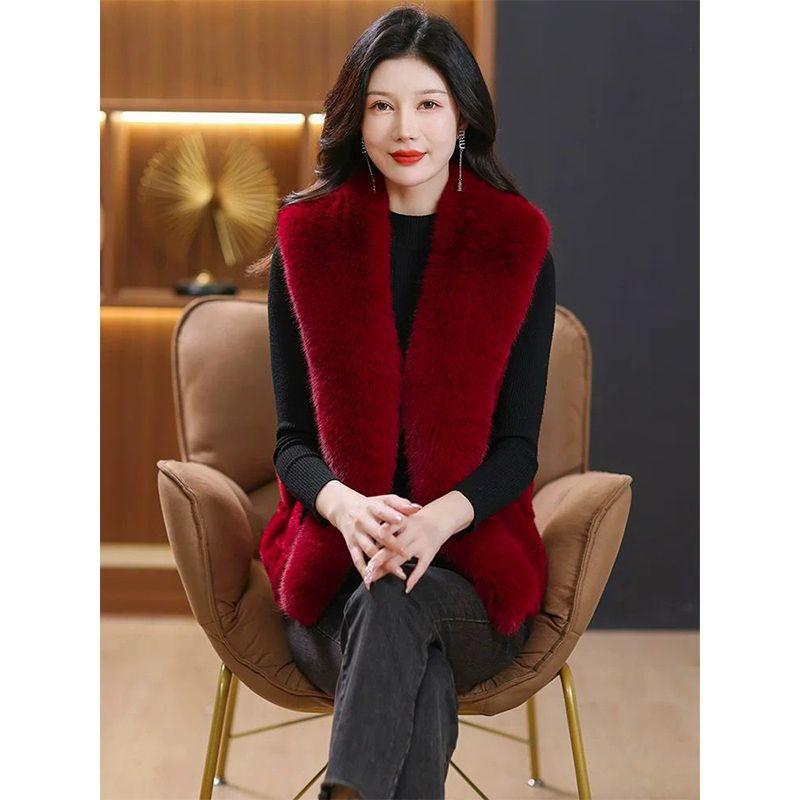 Imitation mink velvet fur jacket women's short vest vest vest autumn and winter mother's red fur vest cardigan