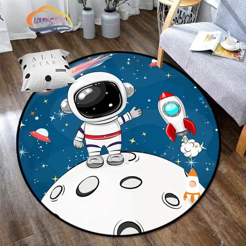 Space Universe Vector Ufo and Many Planets In Galaxy Round Bedroom Floor Mat Cosmos  solar system pattern Decoration Carpets