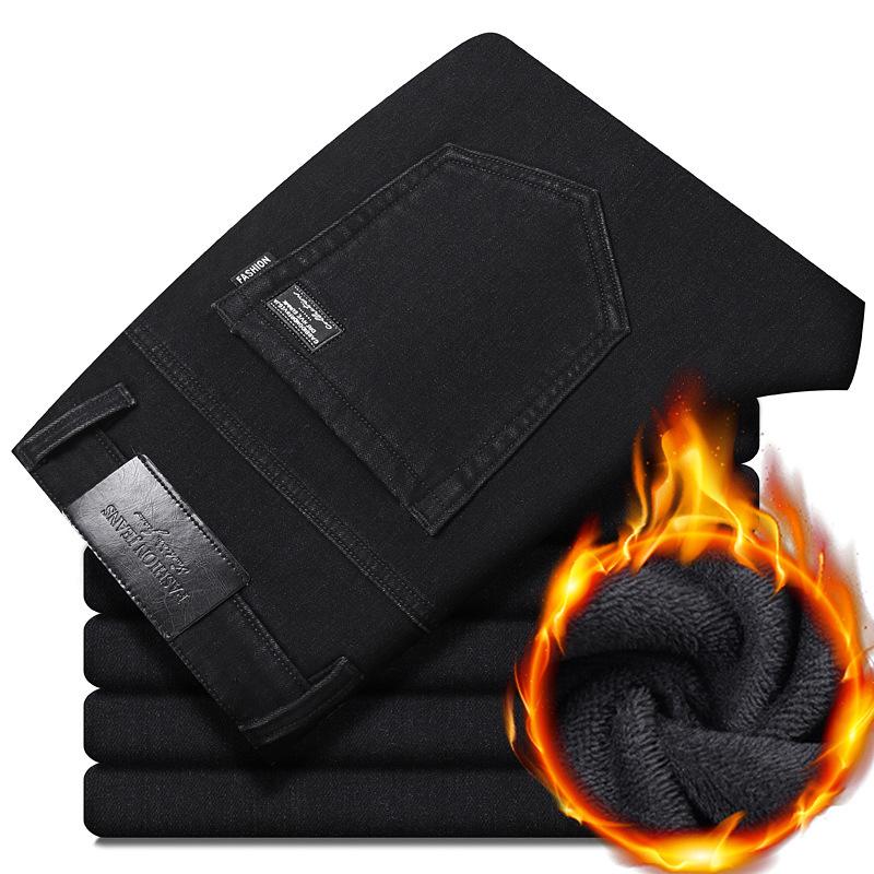 Men's Winter Stretch Padded Jeans Men Thickened Loose Straight Warm with Flannel Trousers Autumn and Winter Trousers