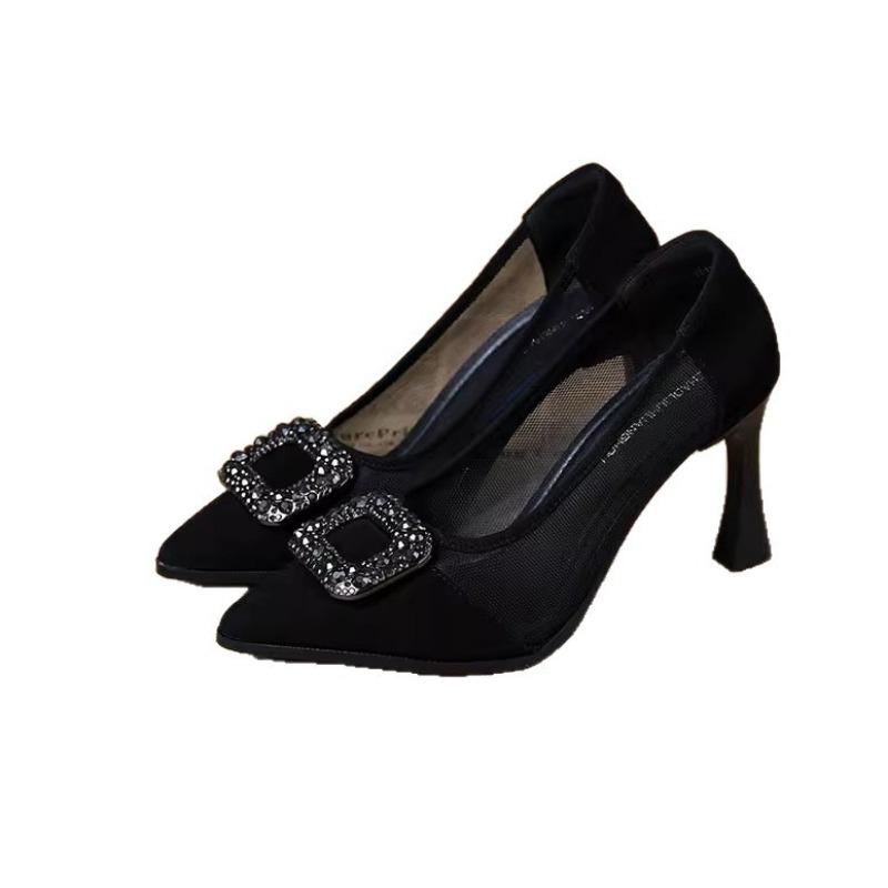 Spring and summer new shallow mouth evening shoes rhinestone temperament work shoes elegant temperament single shoes