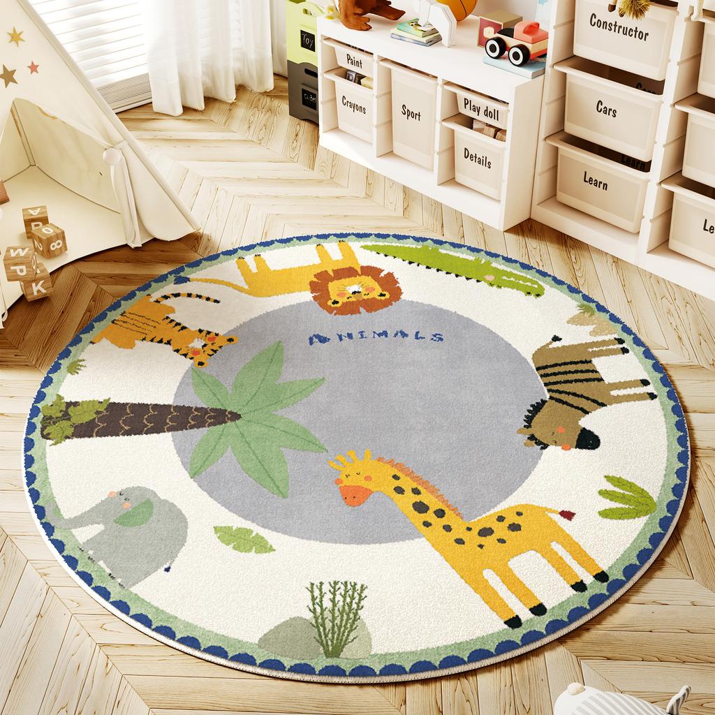 Cartoon Style Bedroom Decor Round Carpet Animal Patterns Carpets for Living Room Fluffy Soft Children Floor Mat Thick Plush Rug