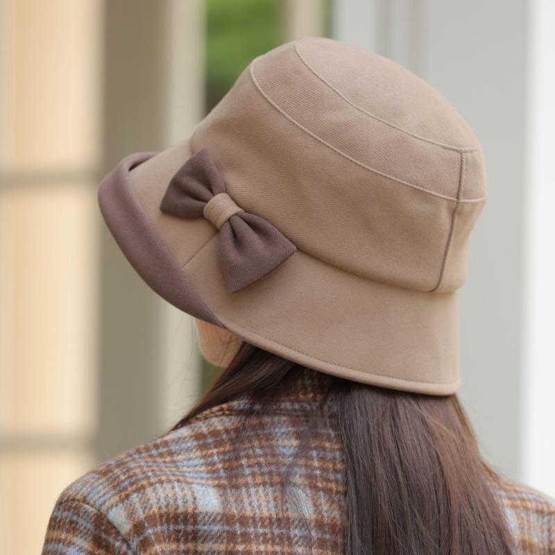 Autumn and Winter New Basin Hat Bow Bucket Hat Bucket Hat Windproof Thick Warm Hat for Skiing, Running, Cycling