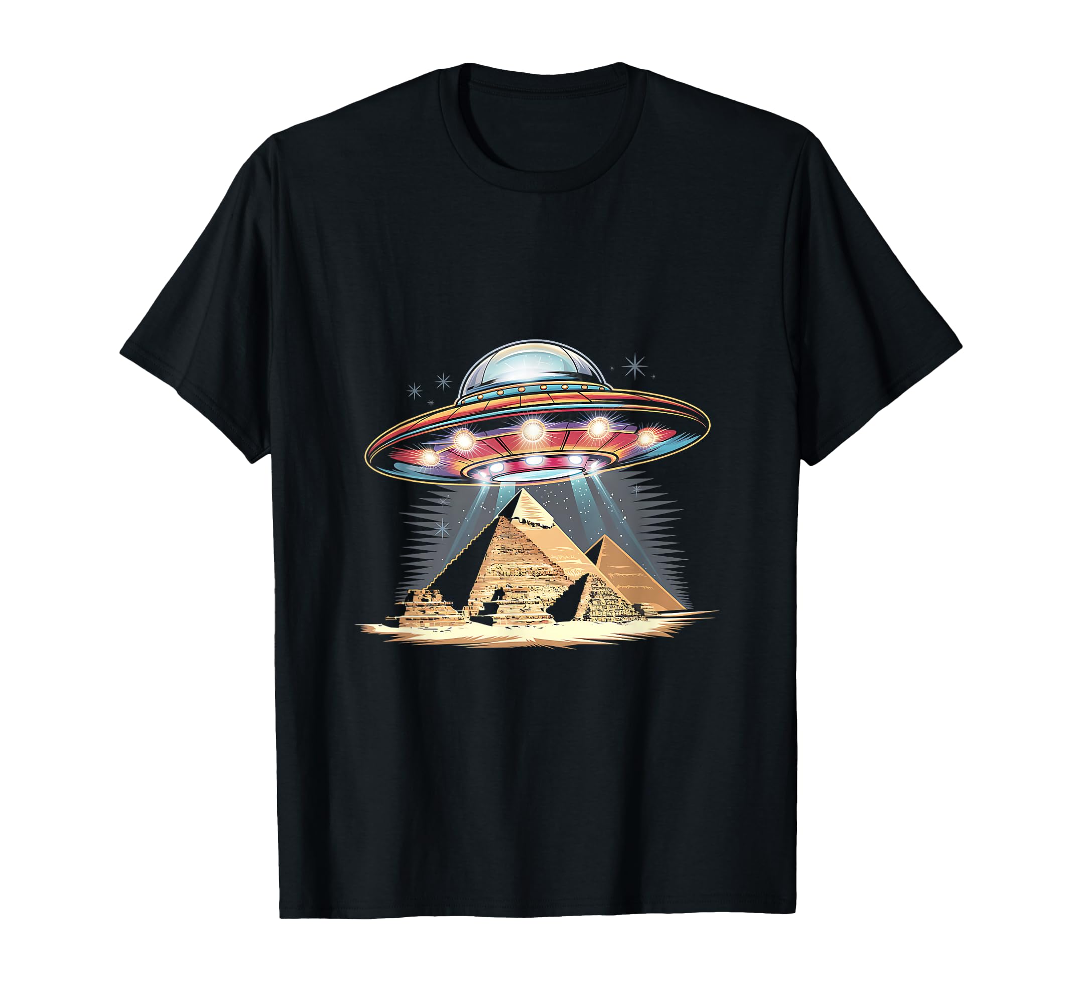 

UFO BEAMS SF design on top of the Egyptian pyramids. T-shirt чорний